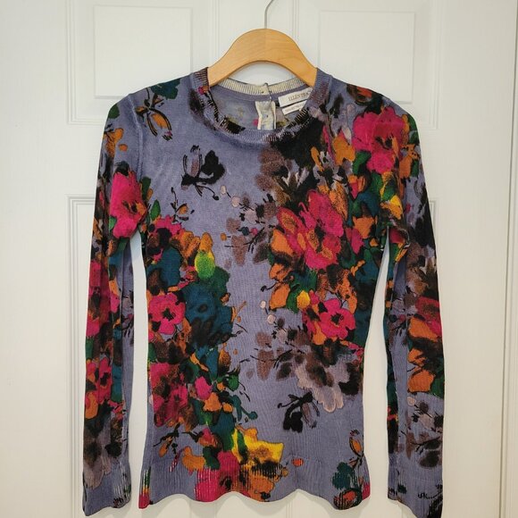 ELLEN TRACY Floral Fine Merino Wool Sweater - Picture 2 of 10